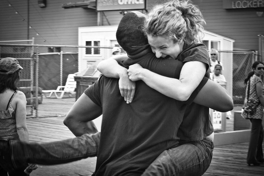 Two family members embracing after being apart